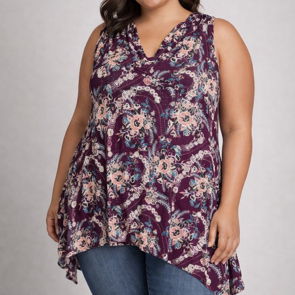 Torrid Purple Floral Asymmetrical Tunic